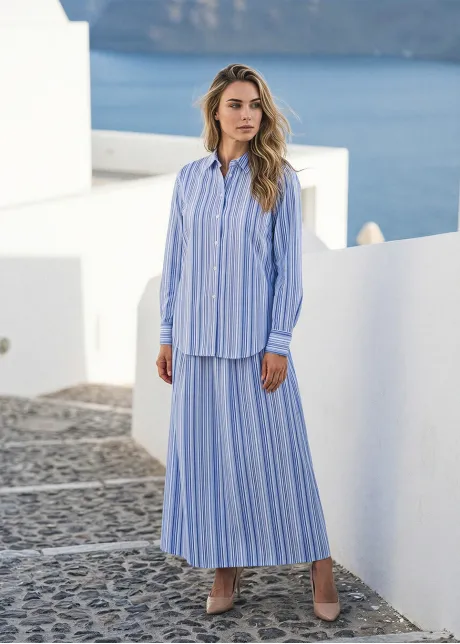 Blue Multi Stripe Blouse and Skirt Set