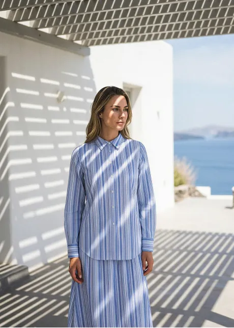 Blue Multi Stripe Blouse and Skirt Set
