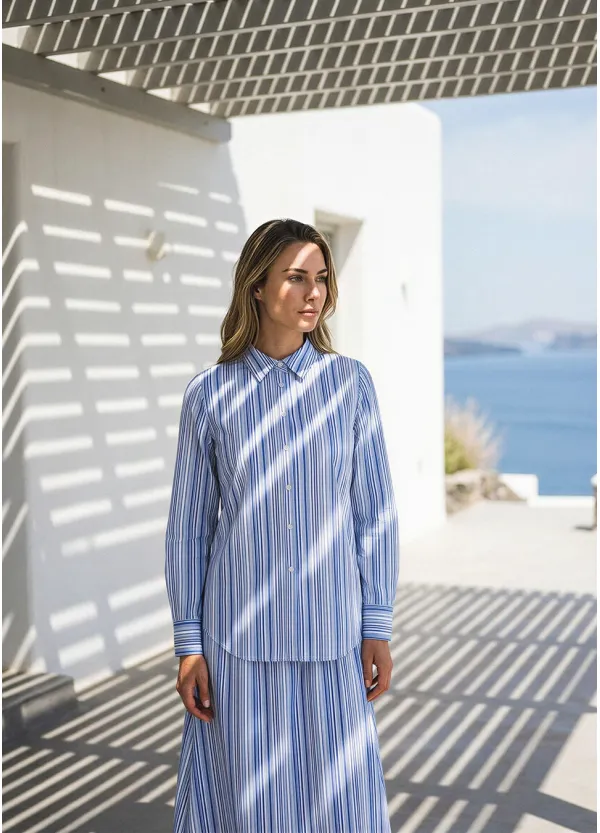Blue Multi Stripe Blouse and Skirt Set