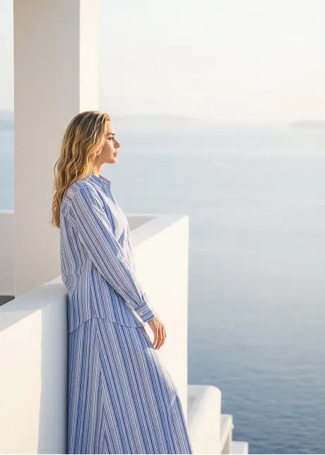 Blue Multi Stripe Blouse and Skirt Set