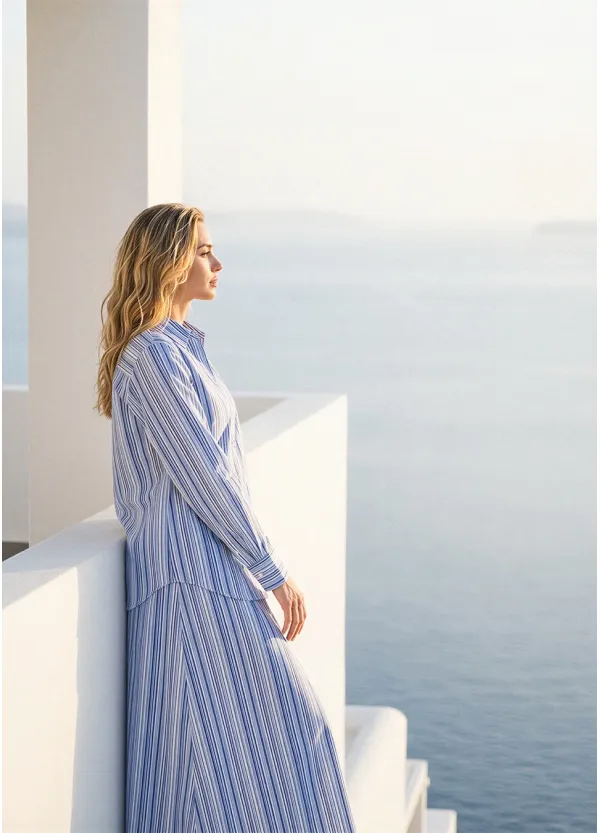 Blue Multi Stripe Blouse and Skirt Set