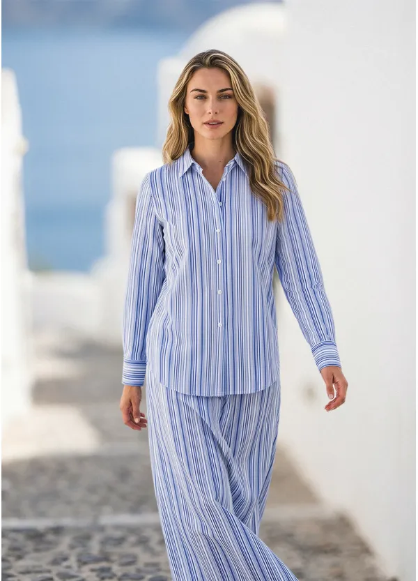 Blue Multi Stripe Blouse and Skirt Set