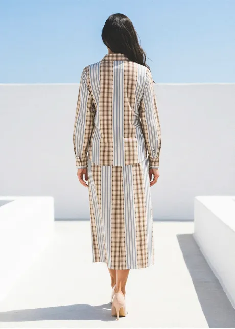 Plaid and Stripe Cotton Blouse and Skirt Set