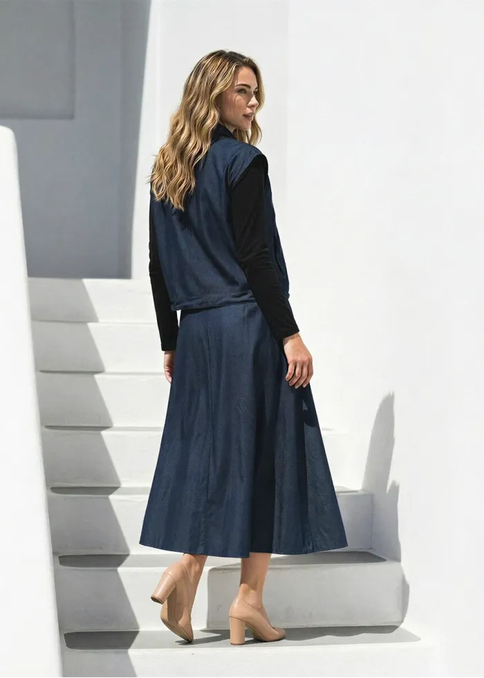 Denim Navy Set with Multi-Skirt Styling