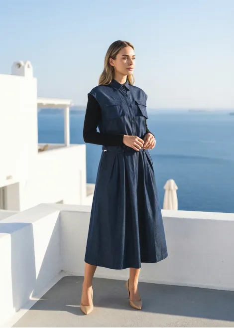 Denim Navy Set with Multi-Skirt Styling