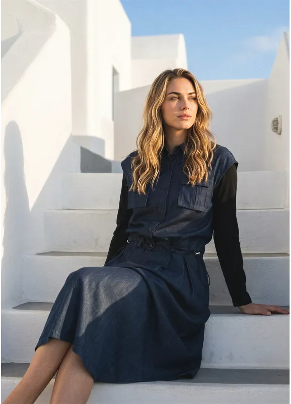 Denim Navy Set with Multi-Skirt Styling