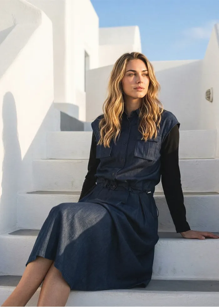 Denim Navy Set with Multi-Skirt Styling