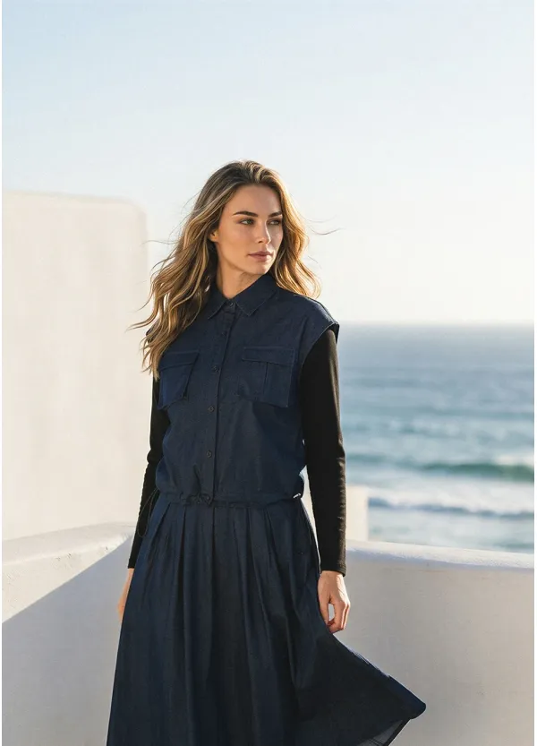 Denim Navy Set with Multi-Skirt Styling