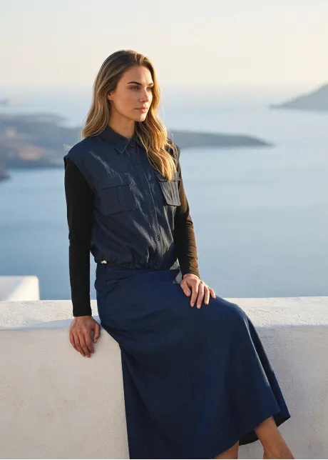 Denim Navy Set with Multi-Skirt Styling
