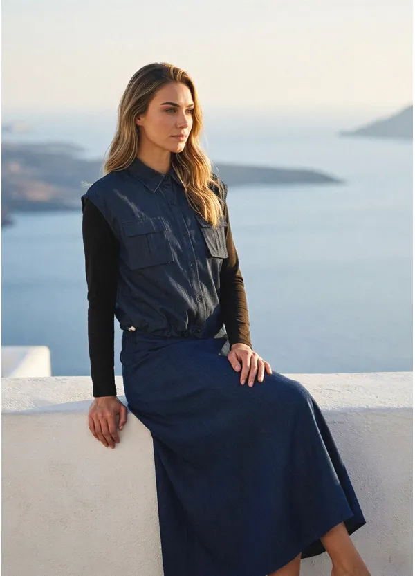 Denim Navy Set with Multi-Skirt Styling