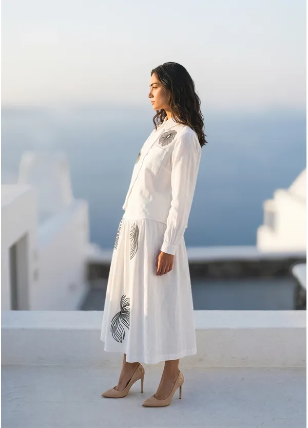 White Set with Black Floral Embroidery