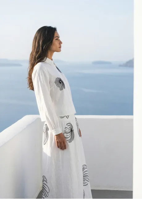 White Set with Black Floral Embroidery