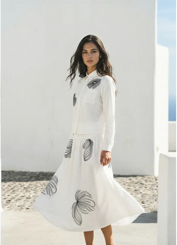 White Set with Black Floral Embroidery