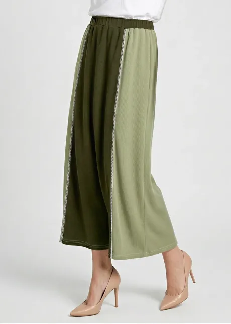 Olive Colorblock Cotton Skirt