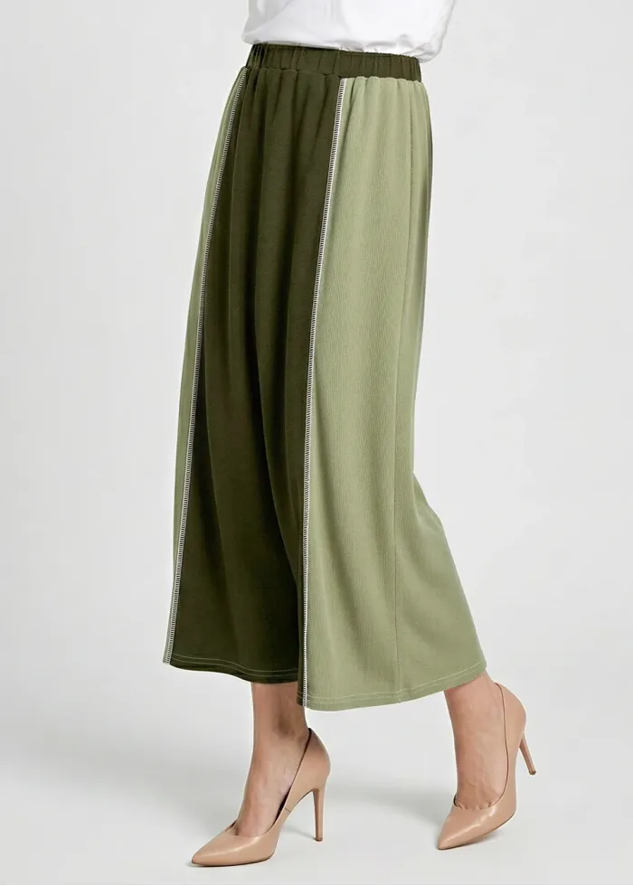 Olive Colorblock Cotton Skirt