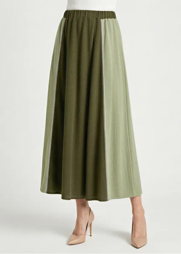 Olive Colorblock Cotton Skirt