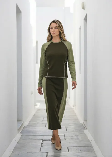 Olive Colorblock Cotton Skirt