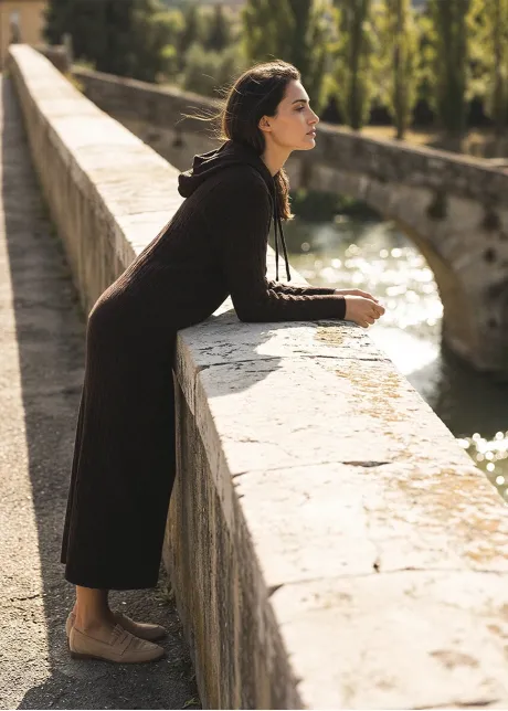 Brown Cable Knit Hoodie and Skirt Set