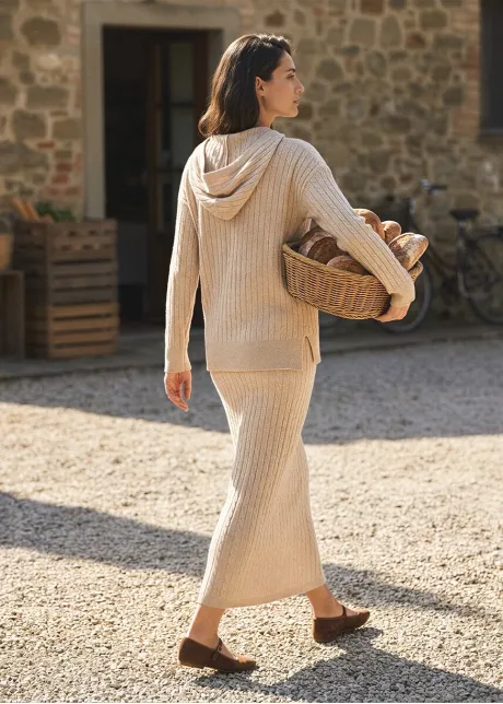 Oatmeal Cable Knit Hoodie and Skirt Set