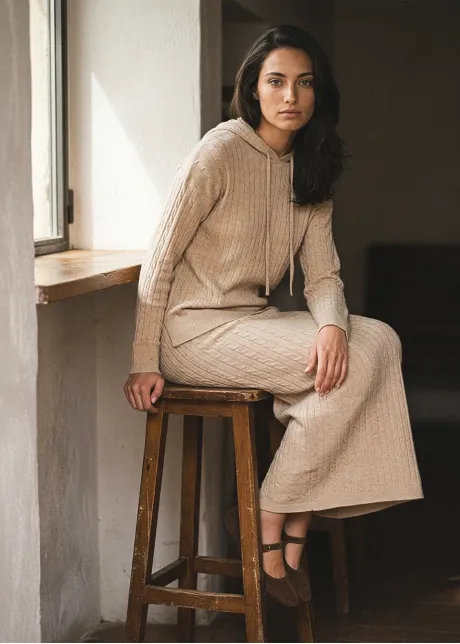 Oatmeal Cable Knit Hoodie and Skirt Set