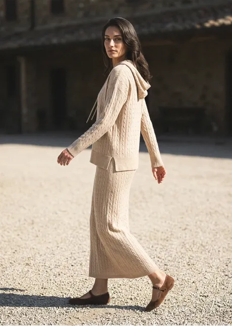 Oatmeal Cable Knit Hoodie and Skirt Set