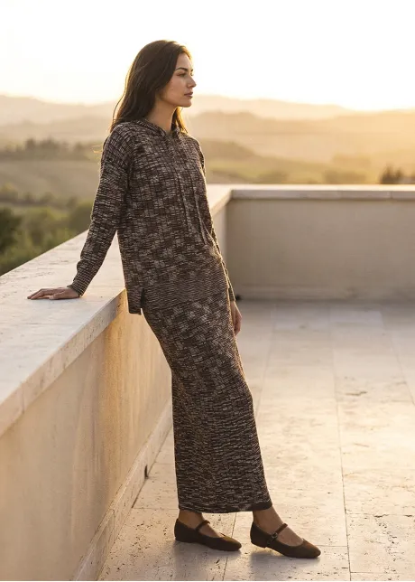 Space Dye Knit Hoodie and Skirt Set