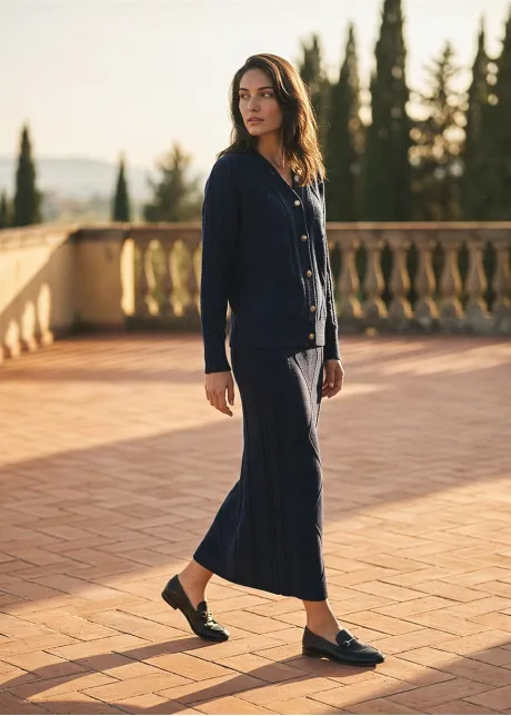 Navy Cable Knit Cardigan and Skirt Set