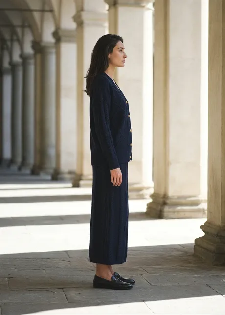 Navy Cable Knit Cardigan and Skirt Set