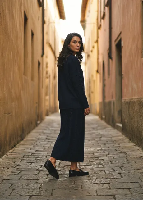 Navy Cable Knit Cardigan and Skirt Set