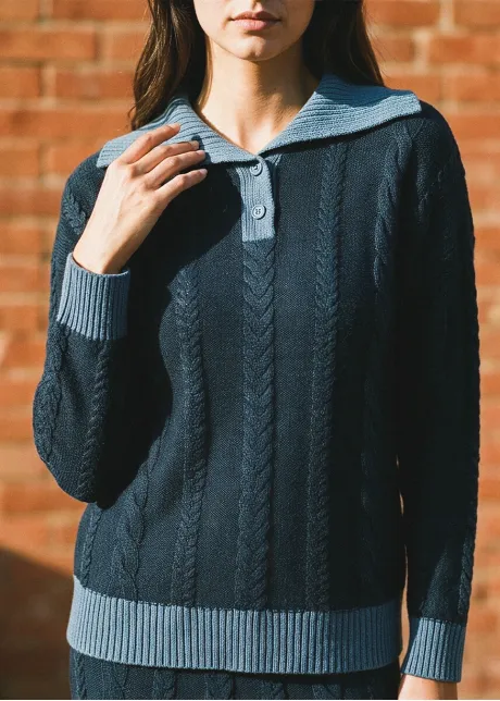 Navy Cable Knit Polo and Skirt Set
