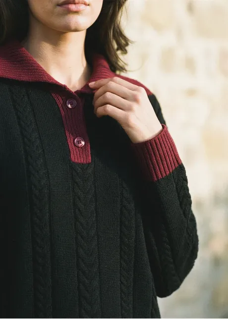 Black Cable Knit Polo and Skirt Set