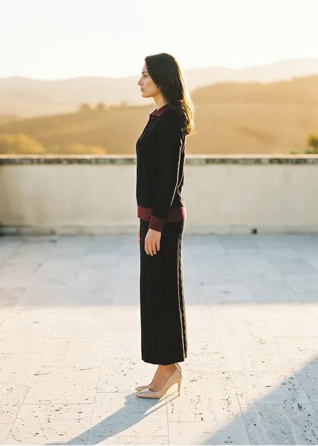 Black Cable Knit Polo and Skirt Set