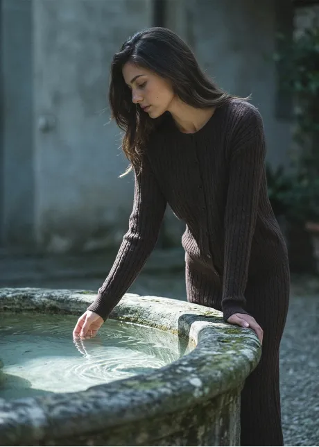 Chocolate Brown Cable Knit Cardigan and Skirt Set