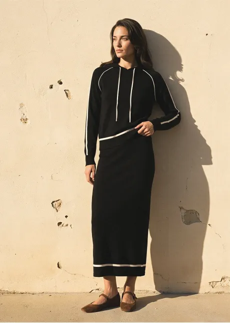 Black Knit Hoodie and Skirt Set