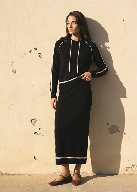 Black Knit Hoodie and Skirt Set