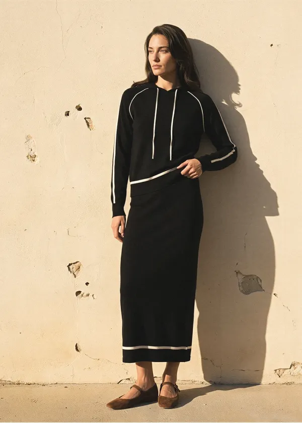 Black Knit Hoodie and Skirt Set