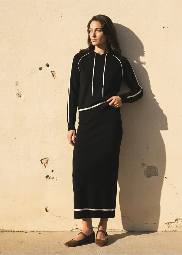 Black Knit Hoodie and Skirt Set