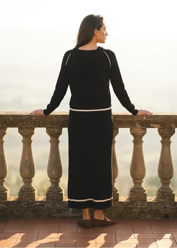 Black Knit Hoodie and Skirt Set