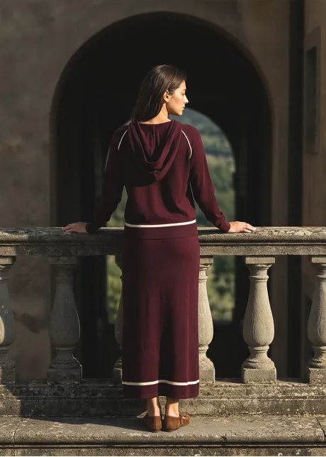 Burgundy Knit Hoodie and Skirt Set