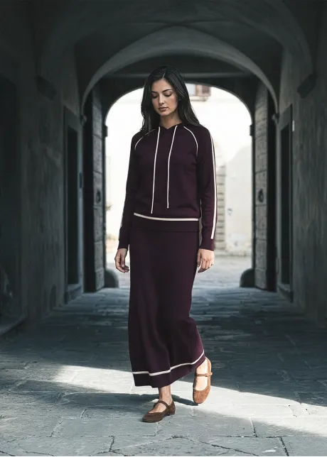 Burgundy Knit Hoodie and Skirt Set