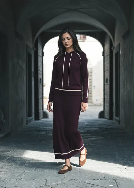 Burgundy Knit Hoodie and Skirt Set