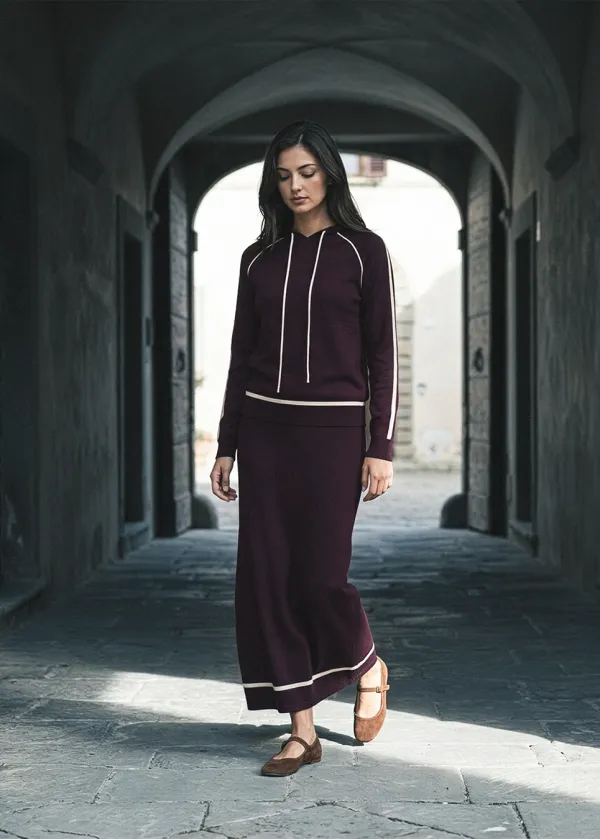 Burgundy Knit Hoodie and Skirt Set