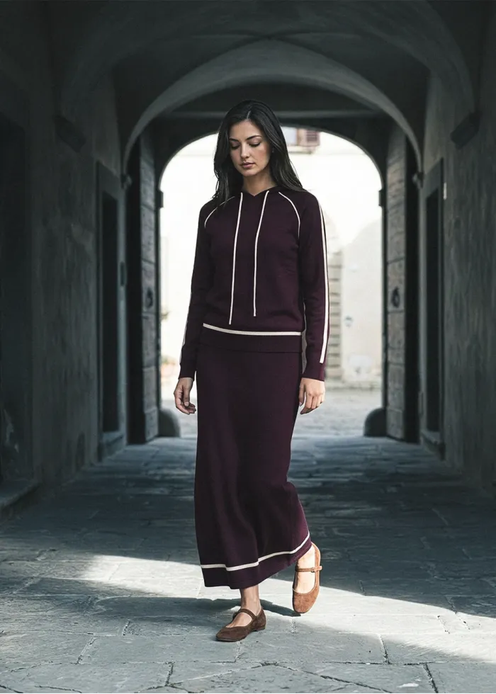 Burgundy Knit Hoodie and Skirt Set