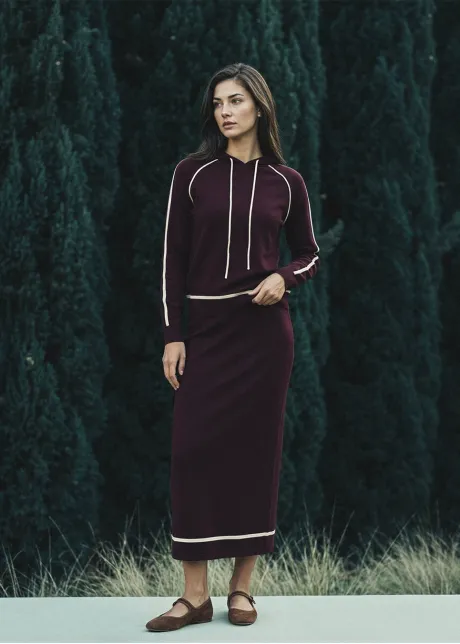 Burgundy Knit Hoodie and Skirt Set
