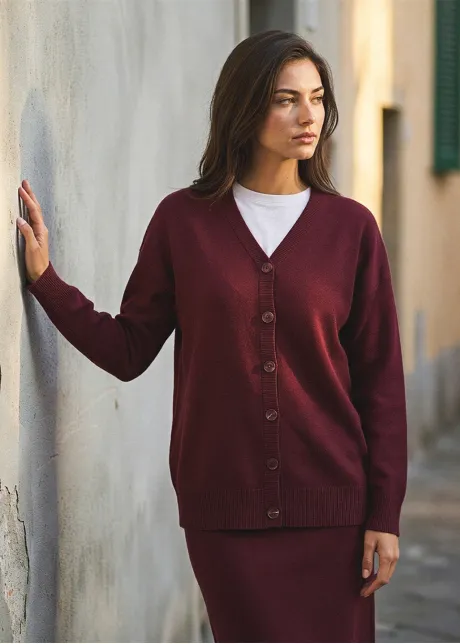 Burgundy Knit Cardigan and Skirt Set
