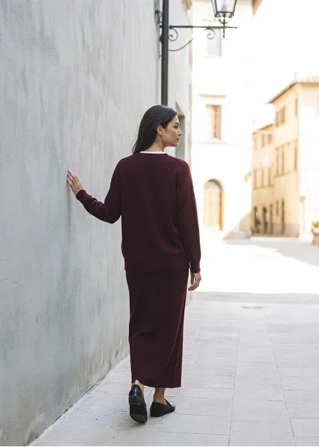 Burgundy Knit Cardigan and Skirt Set