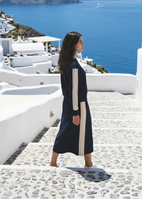 Navy Stripe Panel Sweatshirt and Midi Skirt Set