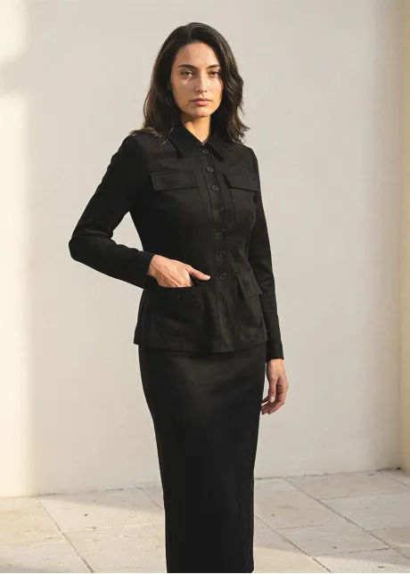 Black Suede Jacket and Skirt Set