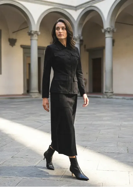 Black Suede Jacket and Skirt Set