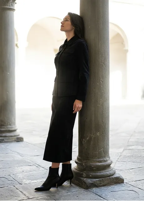 Black Suede Jacket and Skirt Set